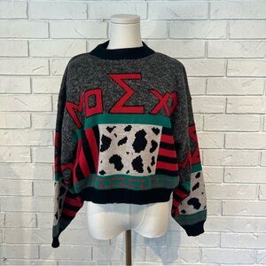 Vintage S. Oliver Boxy Cropped Bold Patterned Knit Sweater Womens M